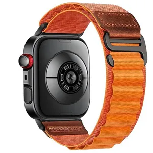 Orange alpine loop nylon watch band compatible with smart watch, rugged design style