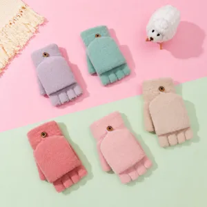 Women's Winter Thickened Warm Half Finger Knit Gloves Cute Letter Jacquard Nylon Gloves Daily Outdoor Wear
