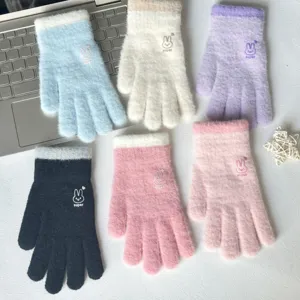Charming winter warm knit gloves for women cute plush rabbit design thick soft cozy everyday wear