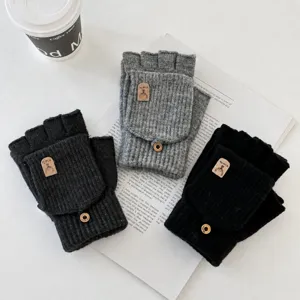 Winter warm knitted fingerless gloves for women and men, half finger convertible mitten design.