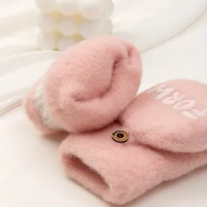 Cozy pink winter convertible gloves warm fuzzy mittens for women daily outdoor wear soft