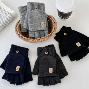 Unisex Winter Warm Knit Touchscreen Gloves Half Finger Flip Cover Acrylic Casual Cycling Gloves For Students