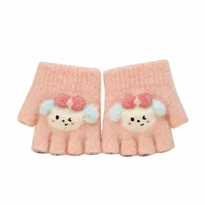 Süße Winter Baby Strick Halbfinger Handschuhe mit Plüsch Welpe Cartoon Design für Kinder