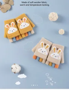 Gants d'hiver pour enfants mitaines tricotées demi-doigts mignon lapin dessin animé