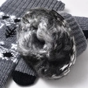 Mens thick fleece lined winter knit gloves with cozy plush inside and festive Christmas design.