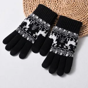 Men winter warm touchscreen knit gloves with classic Christmas deer pattern for outdoor sports.
