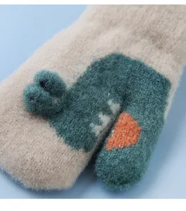 Cute 3D crocodile kids winter gloves, thick plush warm knitted mittens for toddlers.