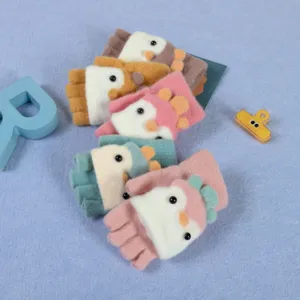 Cute cartoon kids winter warm plush half-finger flip gloves for boys and girls