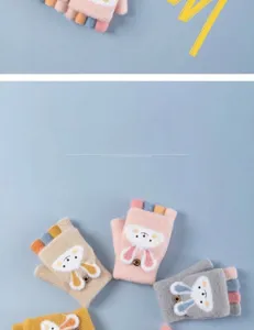 Enfants mignon dessin animé lapin tricot demi doigt rabat chaud gants d'hiver pour enfants