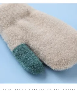 Kids winter fleece warm gloves detail shot, soft plush material, cozy windproof design for kids.