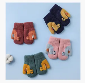 Cute cartoon dinosaur children knitted gloves thick warm winter mittens for boys and girls