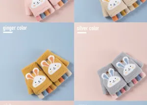 Gants d'hiver pour enfants mitaines convertibles chaudes motif lapin design doux tricot.