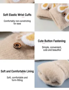 Gants chauds en polaire epaissis pour enfants avec poignet elastique et joli bouton.