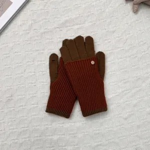 Damen Winter warme gestrickte fingerlose Handschuhe stilvoll zweifarbig gemütliche Kuschelfäustlinge