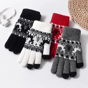 Christmas Reindeer Snowflake Knitted Gloves For Men And Women Touch Screen Windproof Thermal Cold Weather Winter Gloves