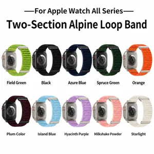 Nylon alpine loop watch strap compatible with Apple Watch series, durable woven replacement band.