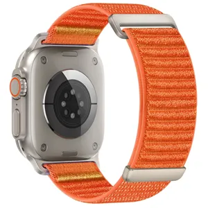 Orange alpine loop nylon watch band compatible with apple watch ultra series, durable accessory.