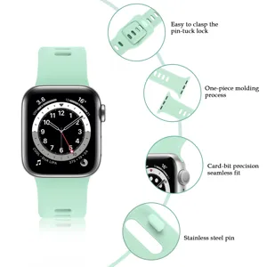 Silikon-Ersatzarmband für Apple Watch Detailansicht, nahtlose Passform und Edelstahlstift.
