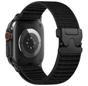 Cinturino per orologio in nylon alpino nero tattico con fibbia a paracadute per smartwatch.