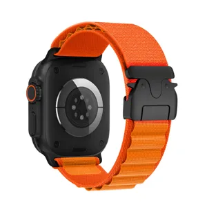 Correa de nailon naranja compatible Apple Watch Ultra bucle alpino hebilla táctica