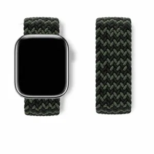 Bracelet de montre en nylon tressé solo noir et vert compatible avec Apple Watch