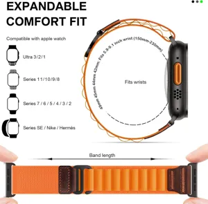 Compatible replacement alpine nylon loop watch band with leather accent for smart watch.