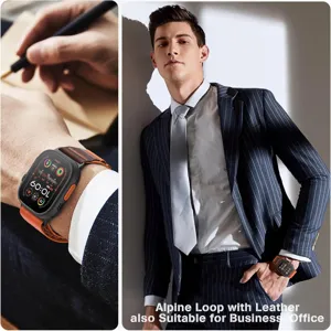 Alpine loop leather watch band compatible with Apple Watch, stylish business and daily wear.