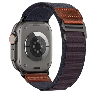 Alpine nylon loop watch band with leather accent and metal buckle for smartwatches