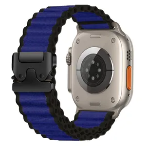 Durable nylon watch band with parachute buckle compatible with Apple Watch Ultra series.