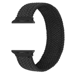 Black braided solo loop nylon watch strap replacement band compatible with smart watch