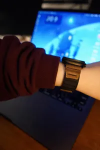 Replacement nylon leather loop strap compatible with Apple Watch, retro style band for daily wear.