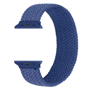 Comfortable blue braided solo loop nylon watch strap for Apple Watch smart devices.