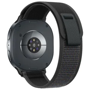 Alpine nylon loop watch band compatible with Samsung Galaxy Watch 8 Classic, black strap.