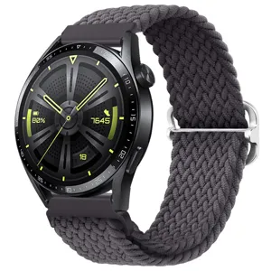 Cinturino per orologio in nylon grigio intrecciato con fibbia scorrevole per smartwatch.
