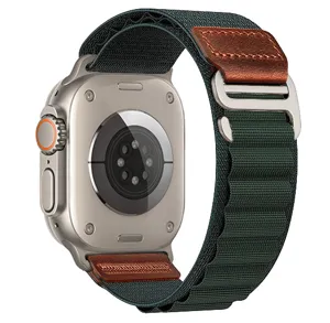 Replacement nylon alpine loop watch band with leather patch compatible for Apple Watch Ultra.