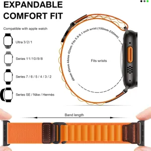 Expandable nylon watch band compatible with Apple Watch Ultra series, comfortable fit orange loop.