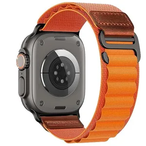Durable Orange Nylon Alpine Loop Watch Band with Leather for Apple Watch Ultra 49mm
