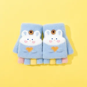 Bambini inverno caldo metà dito guanti simpatico coniglio peluche studente scrittura guanti