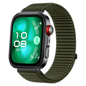 Nylon lus horlogeband compatible met Huawei horloge, donkergroene geweven vervangende band.