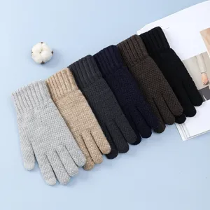 Adult Winter Thermal Knitted Gloves Windproof Touch Screen Cycling Gloves Fleece Lined Thickened Warm Gloves
