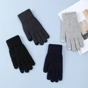 Adult winter warm knitted touchscreen gloves set, thick thermal fleece anti-cold outdoor wear.