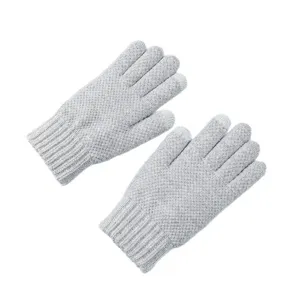 Grey knitted gloves for adults, winter warm thermal touch screen gloves outdoor wear.