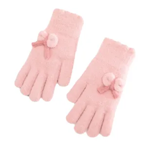 Cute pink winter knitted gloves for women warm touchscreen fleece lined winter gloves