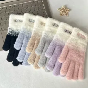 Gestrickte Fünffinger-Handschuhe für Damen, warme Winter Handschuhe mit stylischer Stickerei.