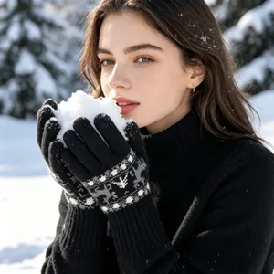 Winter men's knitted thermal gloves with reindeer pattern, windproof and warm for outdoor sports.