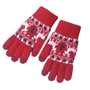 Red Christmas Knitted Touch Screen Gloves Reindeer Winter Warm Windproof Cycling Men