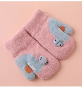 Cute cartoon crocodile kids winter knitted mittens warm thick soft gloves for toddlers 1-4y