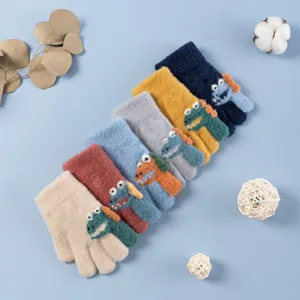 Children knitted plush warm gloves winter cute cartoon dinosaur full finger gloves kids mittens
