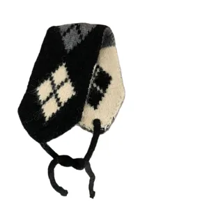 Chauds cache-oreilles en tricot motif argyle style coréen hiver coupe-vent pour femmes