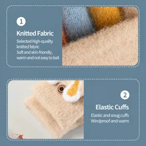Gants en tricot d'hiver pour enfants demi-doigt rabattables, mitaines chaudes et mignonnes.